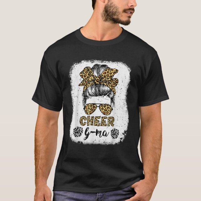 Cheer G ma Leopard Messy Bun Cheerleader Bleached  T-Shirt (Front)