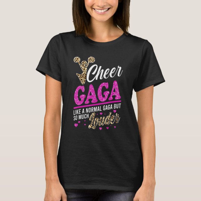 Cheer Gaga Biggest Fan Leopard Print And Pom Pom T-Shirt (Front)