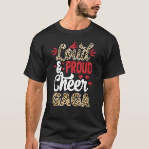 Cheer Gaga Biggest Fan Leopard Print And Pom Pom T-Shirt
