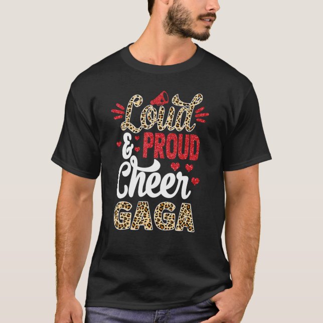 Cheer Gaga Biggest Fan Leopard Print And Pom Pom T-Shirt (Front)