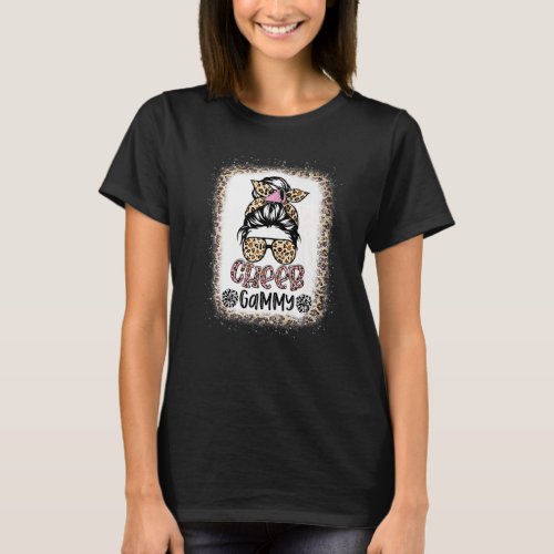 Cheer Gammy Leopard Messy Bun Cheerleader Bleached T_Shirt