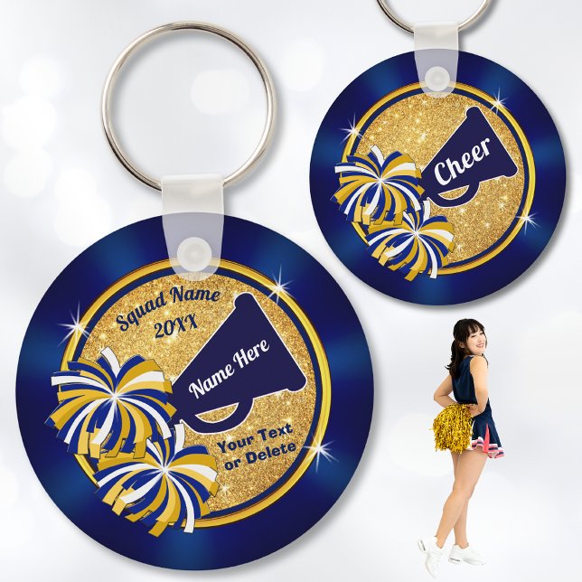 Cheer Gift Ideas Competition or Cheer Favors Keychain (Cheap, Cheerleading Souvenirs. Cheer squad gift ideas or Cheerleading Championship Gifts. Blue Gold.)