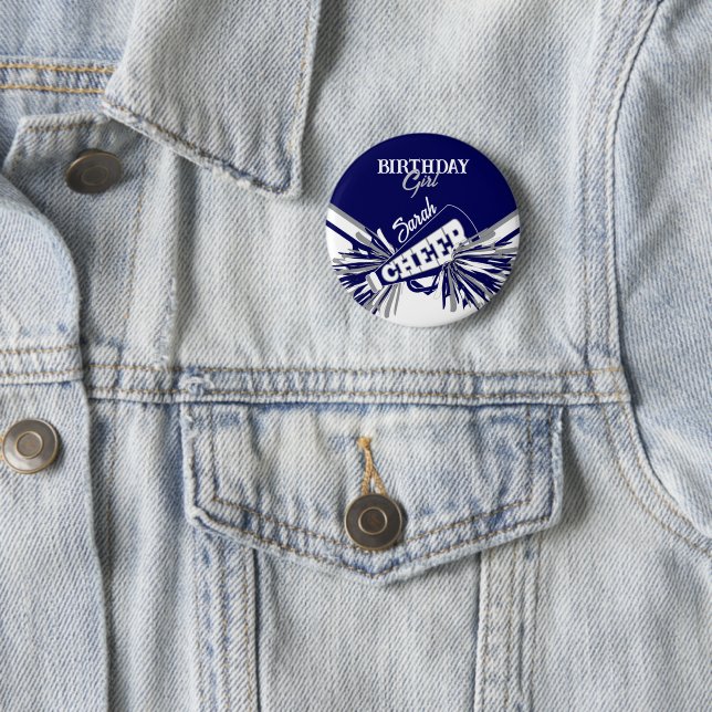 Cheer Girl Birthday - Navy Blue, Gray and White Button (In Situ)