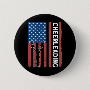 Cheer Girl Usa Flag Cheerleading  Button