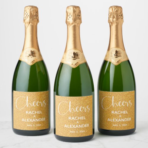 CHEER Gold Glitter Wedding Sparkling Wine Labels