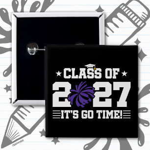 Cheer Graduation Pom Poms Senior Class of 2027 Button