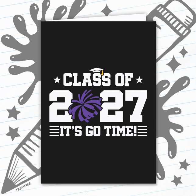 Cheer Graduation Pom Poms Senior Class of 2027 Card (Creator Uploaded)