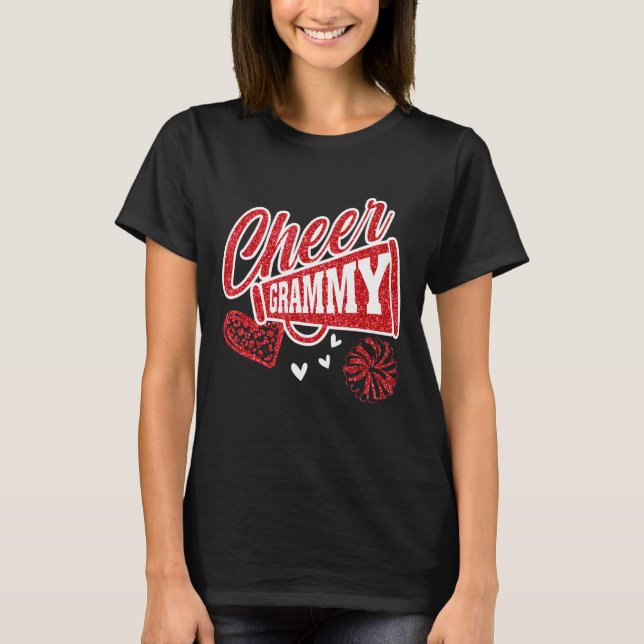Cheer Grammy Biggest Fan Leopard Print And Pom Pom T-Shirt (Front)