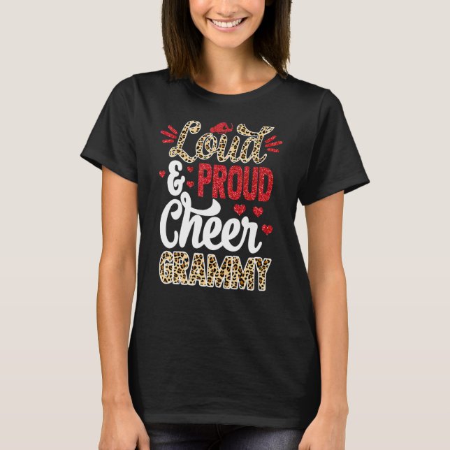 Cheer Grammy Biggest Fan Leopard Print And Pom Pom T-Shirt (Front)