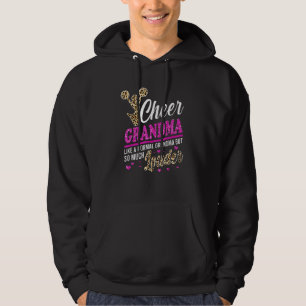 Cheer Grandma Biggest Fan Leopard Print And Pom Po Hoodie
