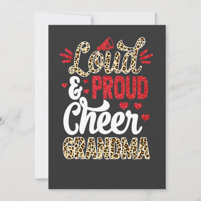 Cheer Grandma Biggest Fan Leopard Print And Pom Po Invitation (Front)