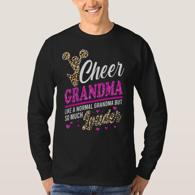 Cheer Grandma Biggest Fan Leopard Print And Pom Po T-Shirt (Front)