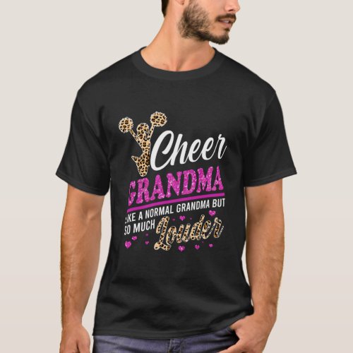 Cheer Grandma Biggest Fan Leopard Print And Pom Po T_Shirt