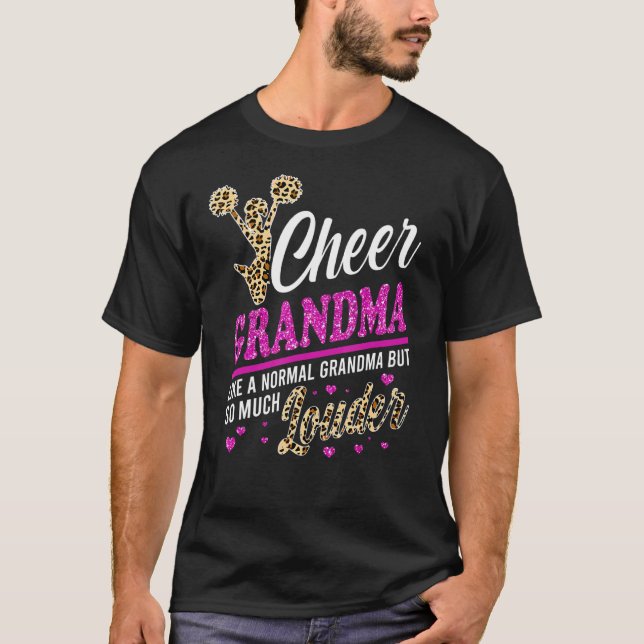 Cheer Grandma Biggest Fan Leopard Print And Pom Po T-Shirt (Front)