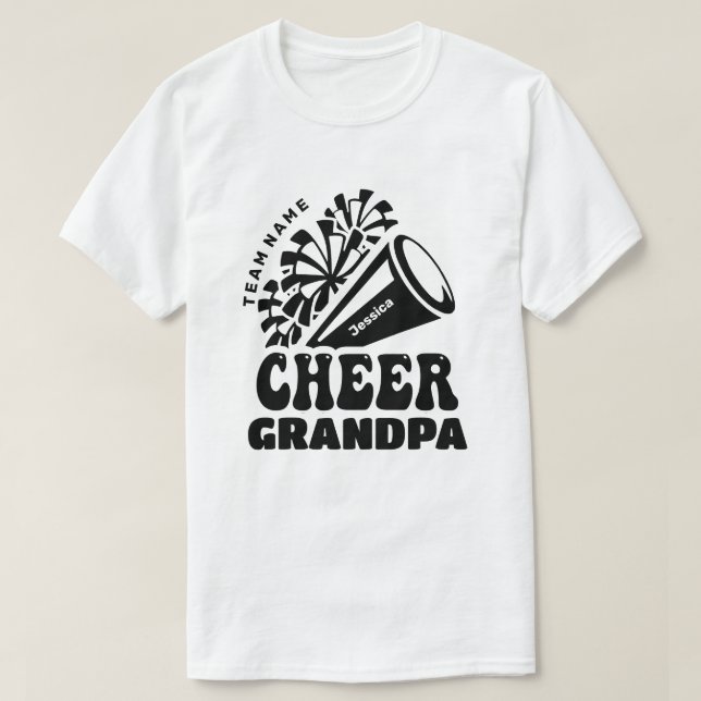 Cheer Grandpa with Custom Team Name & Kid's Name T-Shirt (Design Front)