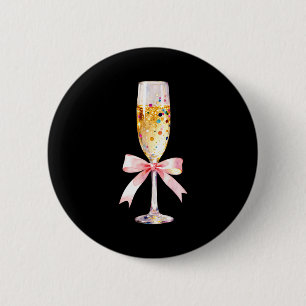 Cheer Happy New Year Coquette Bow Champagne New Ye Button