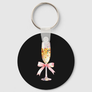 Cheer Happy New Year Coquette Bow Champagne New Ye Keychain