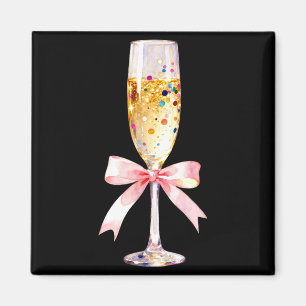 Cheer Happy New Year Coquette Bow Champagne New Ye Magnet