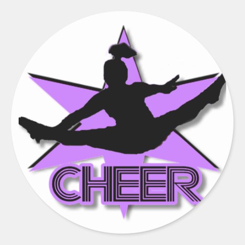 Cheer in purple classic round sticker