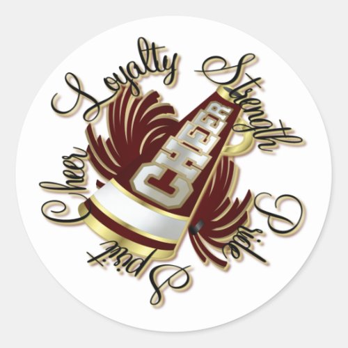 Cheer Maroon and Gold Qualities Classic Round Sticker
