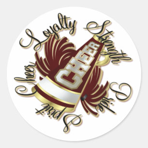 Cheer Maroon and Gold Qualities Classic Round Sticker