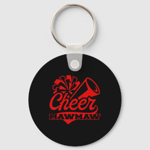 Cheer Mawmaw Biggest Fan Black And Red Pom Pom Keychain