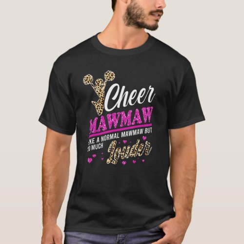 Cheer Mawmaw Biggest Fan Leopard Print And Pom Pom T_Shirt