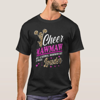 Cheer Mawmaw Biggest Fan Leopard Print And Pom Pom T-Shirt
