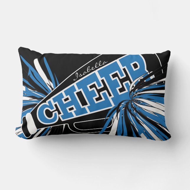 Cheer 📣 Megaphone - Blue Cheerleader Lumbar Pillow (Front)