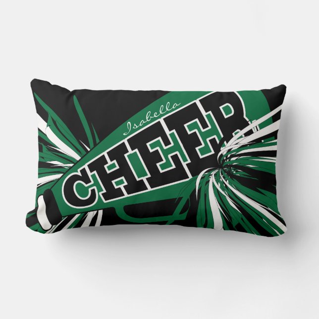 Cheer 📣 Megaphone - Dark Green Cheerleader Lumbar Pillow (Front)