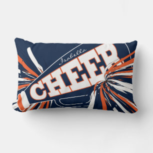 Cheer Megaphone 📣 - Orange, Blue & White Lumbar Pillow