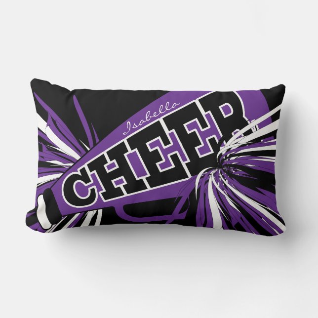 Cheer Megaphone 📣 - Purple Cheerleader Lumbar Pillow (Front)