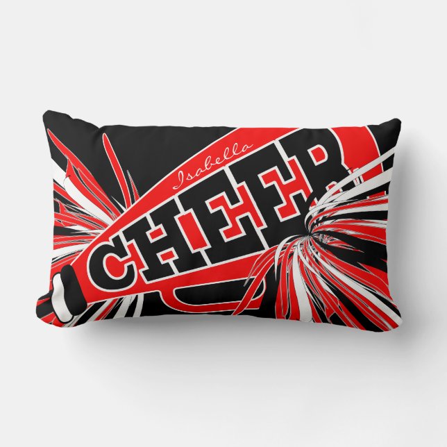 Cheer 📣 Megaphone - Red Cheerleader Lumbar Pillow (Front)