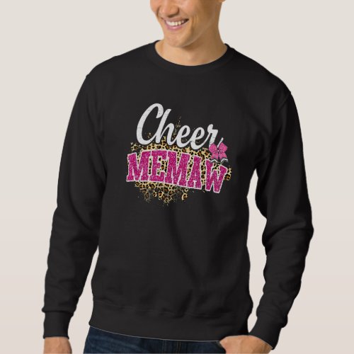 Cheer Memaw Biggest Fan Leopard Print And Pom Pom  Sweatshirt