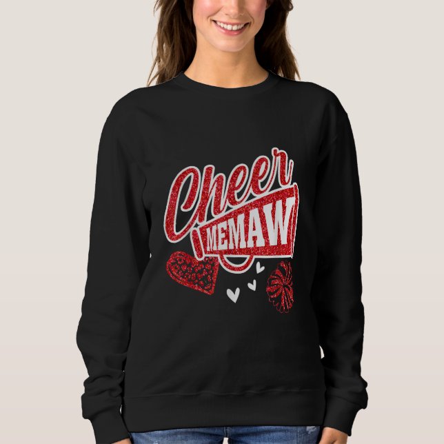Cheer Memaw Biggest Fan Leopard Print And Pom Pom  Sweatshirt (Front)