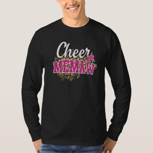 Cheer Memaw Biggest Fan Leopard Print And Pom Pom  T_Shirt