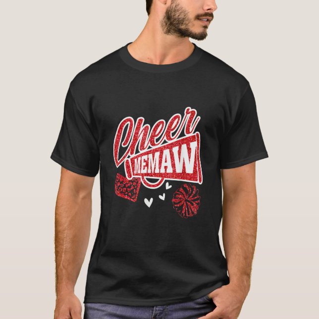 Cheer Memaw Biggest Fan Leopard Print And Pom Pom  T-Shirt (Front)