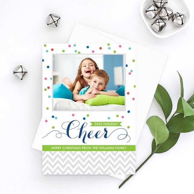 Cheer Merry Christmas Bright Confetti Photo Holiday Card (Creator Uploaded)