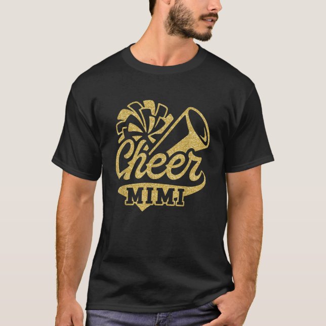 Cheer Mimi Biggest Fan Cheerleader Black Yellow Go T-Shirt (Front)