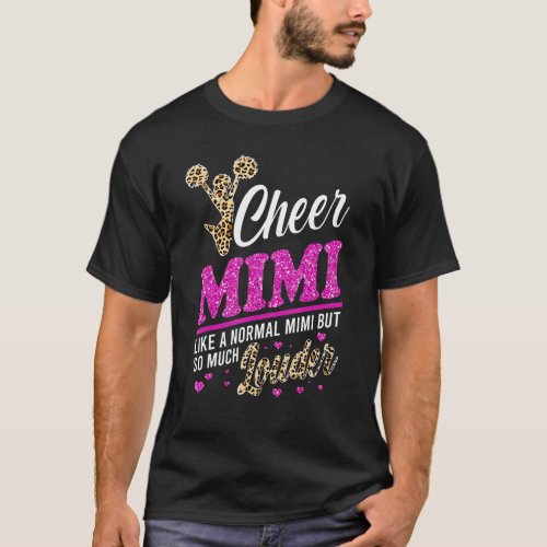 Cheer Mimi Biggest Fan Leopard Print And Pom Pom T_Shirt
