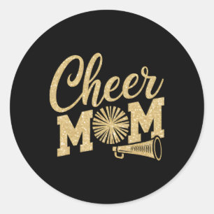 Cheer Mom Biggest Fan Cheerleader Black Yellow Gol Classic Round Sticker