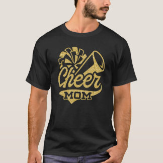 Cheer Mom Biggest Fan Cheerleader Black Yellow Gol T-Shirt