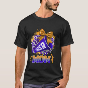 Cheer Mom Blue Gold Pom Pom Megaphone Coquette Bow T-Shirt