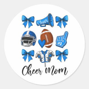 Cheer Mom Blue Women Cheerleading Footll Coquette Classic Round Sticker
