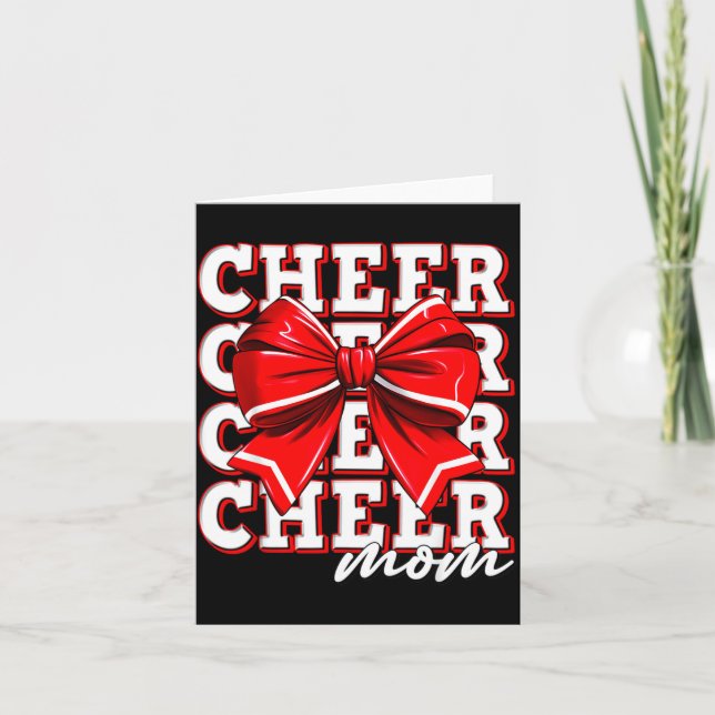 Cheer Mom Cheerleader Bow Biggest Fan Red Team  Card (Front)