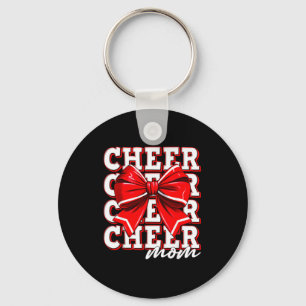 Cheer Mom Cheerleader Bow Biggest Fan Red Team  Keychain