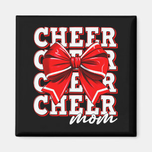 Cheer Mom Cheerleader Bow Biggest Fan Red Team Magnet