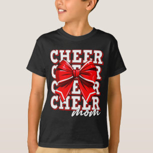 Cheer Mom Cheerleader Bow Biggest Fan Red Team  T-Shirt