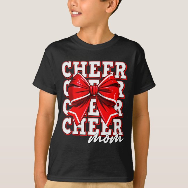 Cheer Mom Cheerleader Bow Biggest Fan Red Team  T-Shirt (Front)
