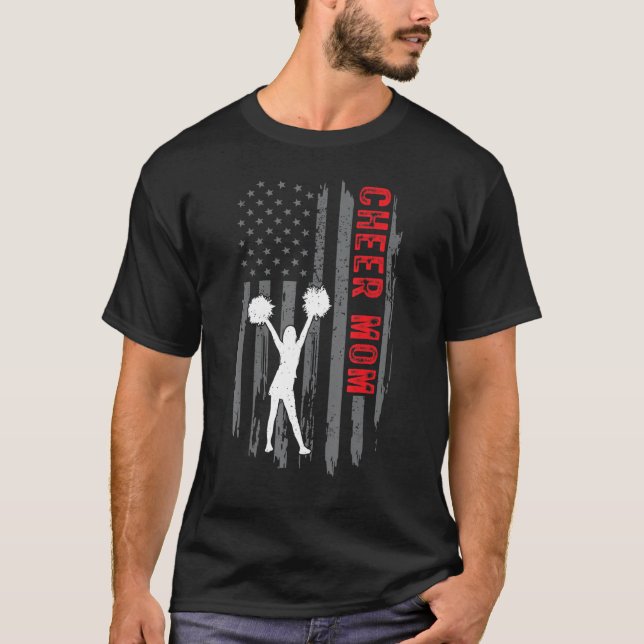 Cheer Mom   Cheerleader Cheerleading Women US Flag T-Shirt (Front)